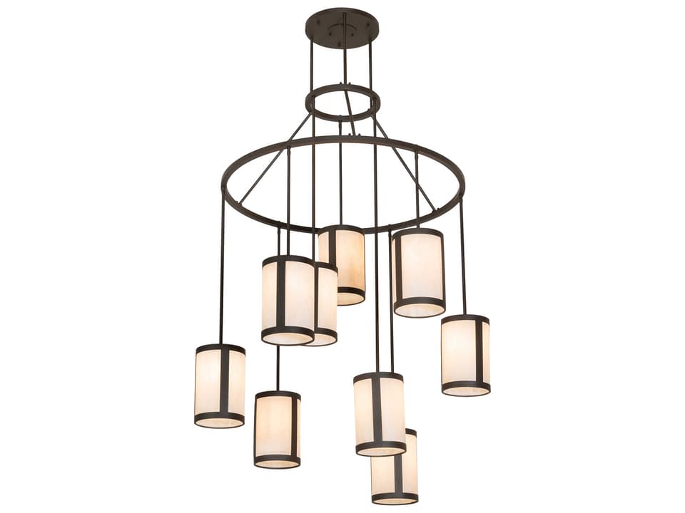 Cartier 9-Light Oil Rubbed Bronze Cascading Chandelier with Fleshtone Idalight Shades