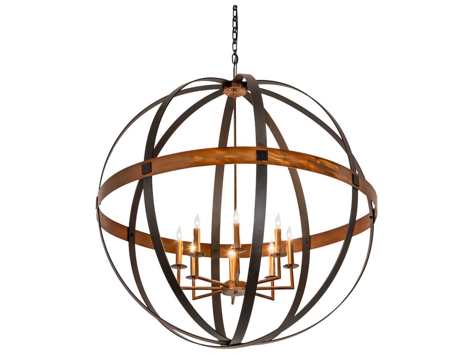 8-Light Candelabra Globe Chandelier in Blackwash Iron and Copper