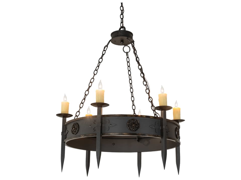 Calandra 6-Light Wrought Iron Chandelier with Antique Brass Gloss Bronze