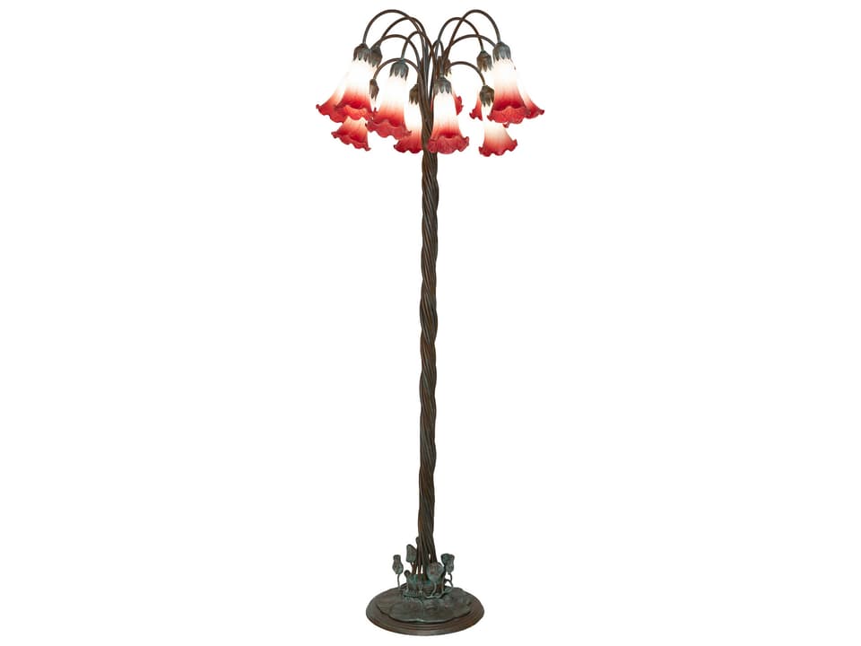 Pond Lily 12-Light Floor Lamp in Bronze with Pink and White Glass