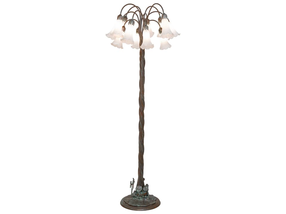 Tiffany Pond Lily 12-Light Floor Lamp in Mahogany Bronze with White Art Glass