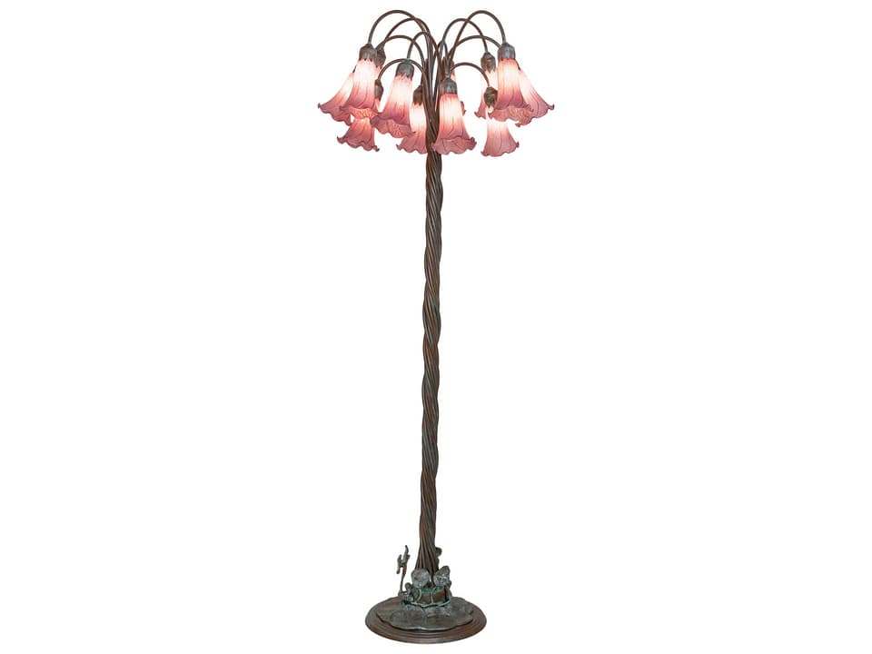 Tiffany Pond Lily 12-Light Floor Lamp in Bronze with Lavender Art Glass