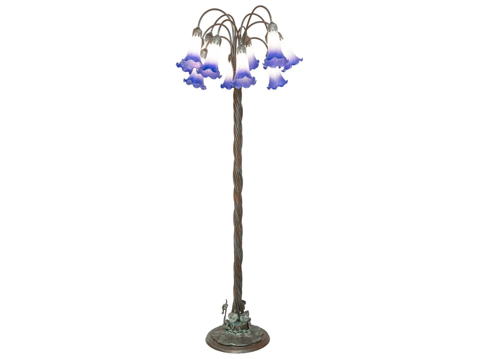 Tiffany 12-Light Blue White Tiffany Style Floor Lamp in Bronze