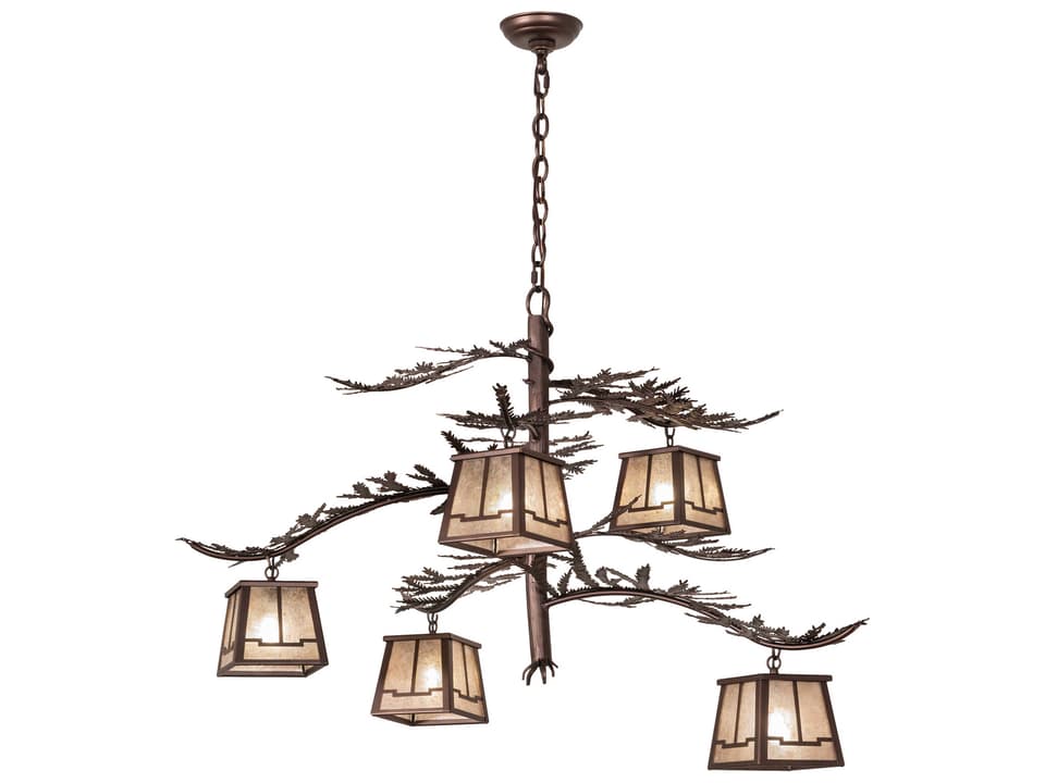 Pine Branch Valley View 5-Light Chandelier in Mahogany Bronze with Silver Mica