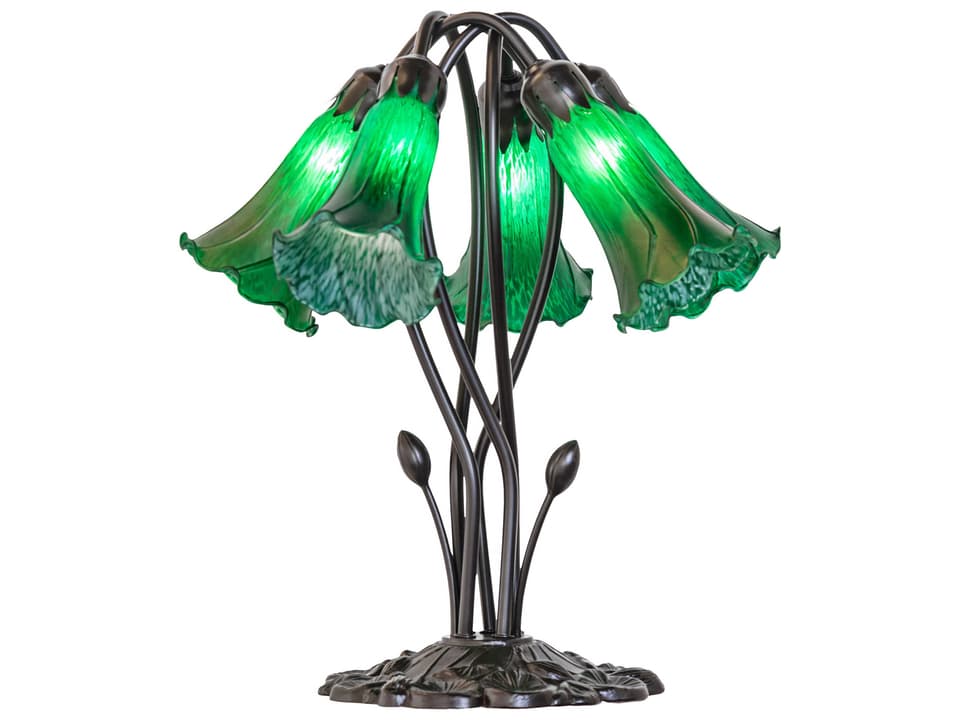 Tiffany Green Collection 5-Light Table Lamp in Mahogany Bronze with Green Favrile Glass