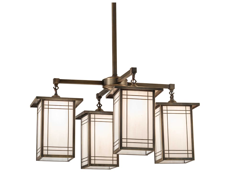 Hyde Park 4-Light Chandelier Antique Brass with White Art Glass Shades