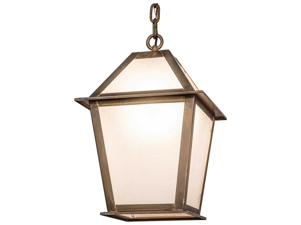 Corrina 1-Light Outdoor Hanging Lantern in Vintage Brass with Frosted Seeded Glass