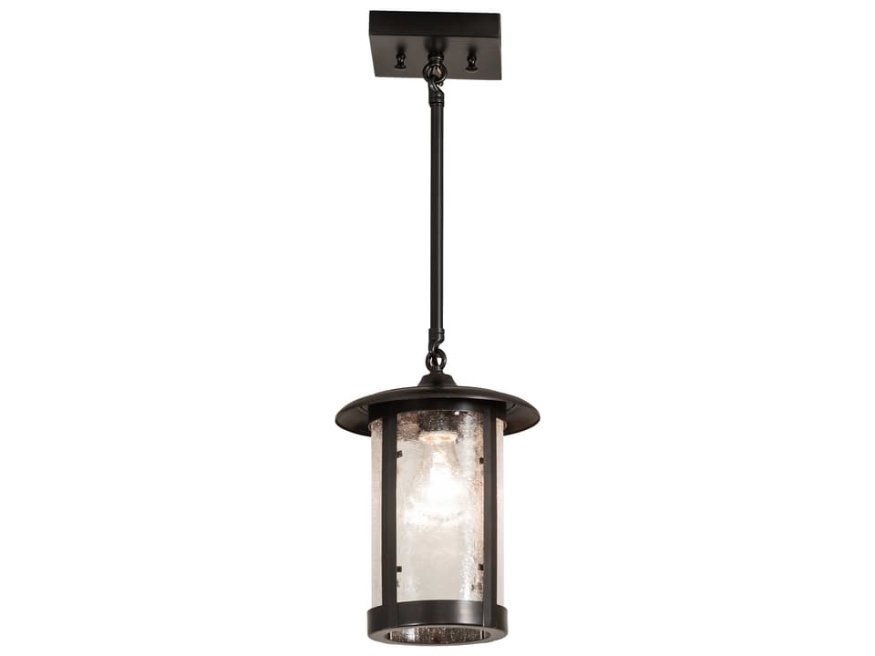 Fulton 1-Light Craftsman Brown Outdoor Hanging Light with Clear Seeded Glass