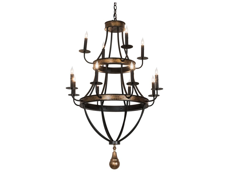 Georgetown 12-Light Traditional Tiered Chandelier in Textured Black and Brushed Gold
