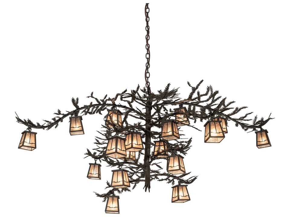 Pine Branch 18-Light Oil Rubbed Bronze Chandelier with Silver Mica Shades