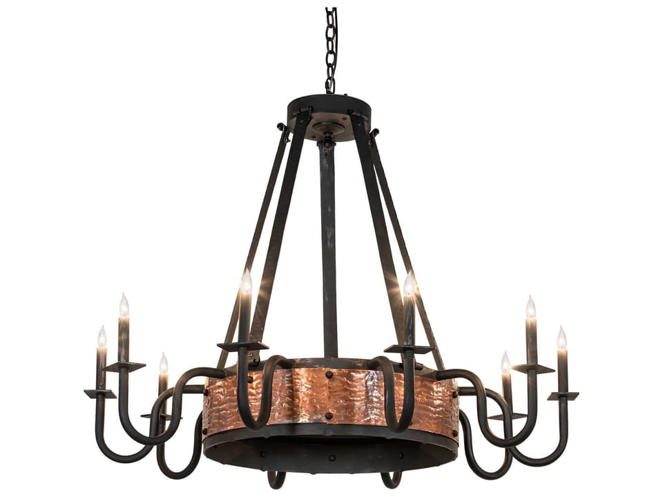 Costello 10-Light Chandelier in Costello Black and Vintage Hammered Copper