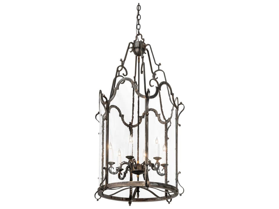 Dubrek 6-Light Blackened Steel Foyer Lantern Chandelier