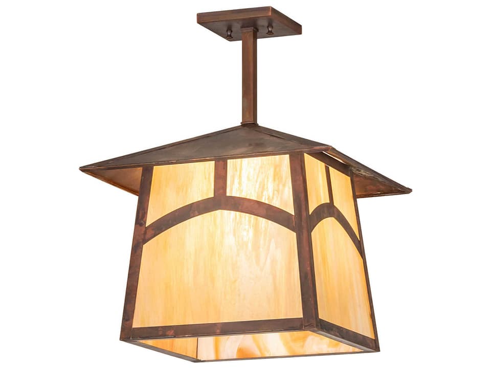 Stillwater 1-Light Vintage Copper Outdoor Hanging Light with Beige Iridescent Glass