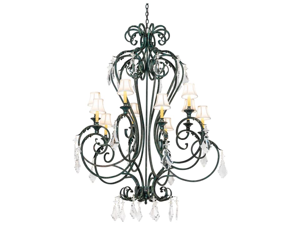 10-Light Josephine Chandelier in Golden Verde with Cream Fabric Shades