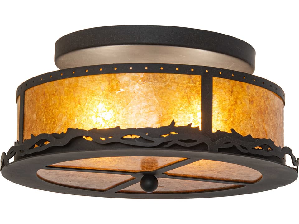 Tiffany Rustic 2-Light Amber Mica Flush Mount in Dark Roast