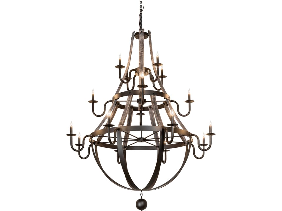 Barrel Stave 16-Light Oil Rubbed Bronze gray Reclaimed Elm Traditional Candelabra Tiered Chandelier