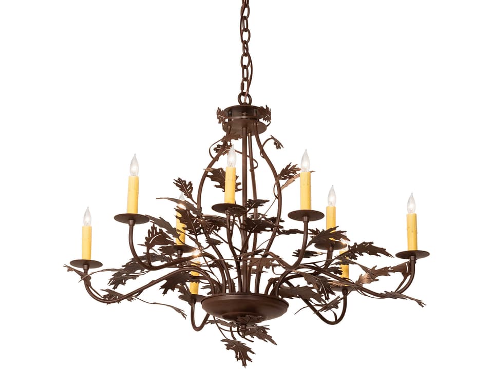 Oak Leaf 9-Light Traditional Chandelier in Cafe Noir Brown