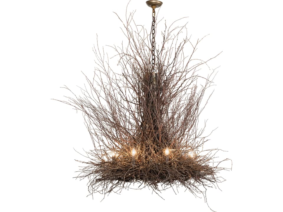 Twigs 8-Light Chandelier in Antique Copper and Natural Wood