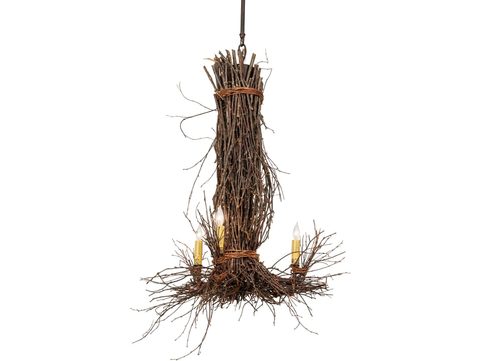 Twigs 3-Light Chandelier in Mahogany Bronze Brown with Natural Twigs