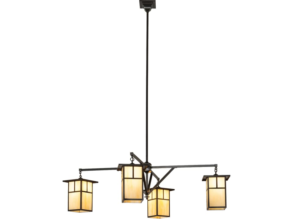 Hyde Park 4-Light Craftsman Brown Lantern Chandelier with Beige Art Glass