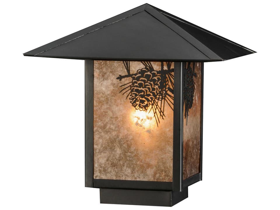 Seneca Winter Pine Outdoor Post Light in Craftsman Brown with Silver Mica Glass