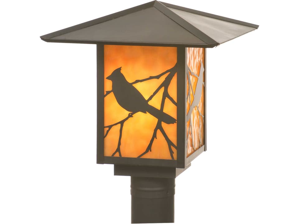 Seneca 1-Light Outdoor Post Light in Craftsman Brown with Beige Glass