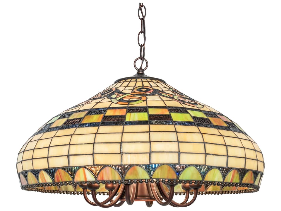 Tiffany Edwardian 8-Light Tiffany Glass Chandelier in Mahogany Bronze