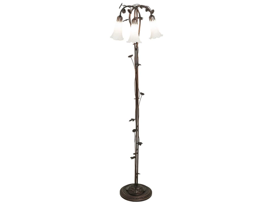 Tiffany White Pond Lily 3-Light Floor Lamp in Mahogany Bronze