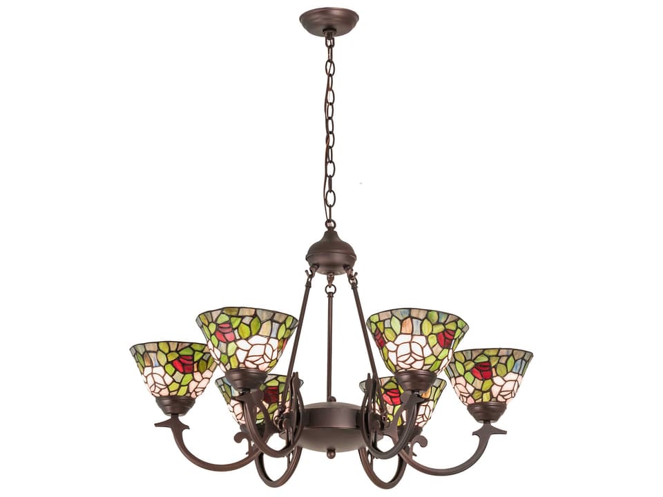 Tiffany Rosebush 6-Light Blue Glass Bowl Chandelier in Mahogany Bronze