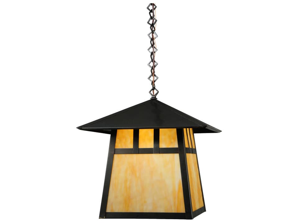 Stillwater Double Bar Mission 1-Light Outdoor Hanging Pendant Light in Craftsman Brown