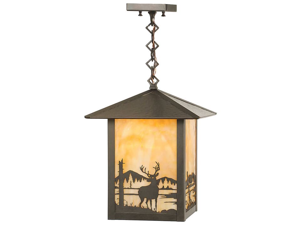 Seneca Square Outdoor Hanging Pendant Light in Craftsman Brown