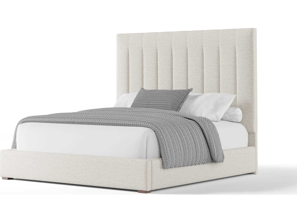 Moyra King Vertical Channel Upholstered Bed in Off White