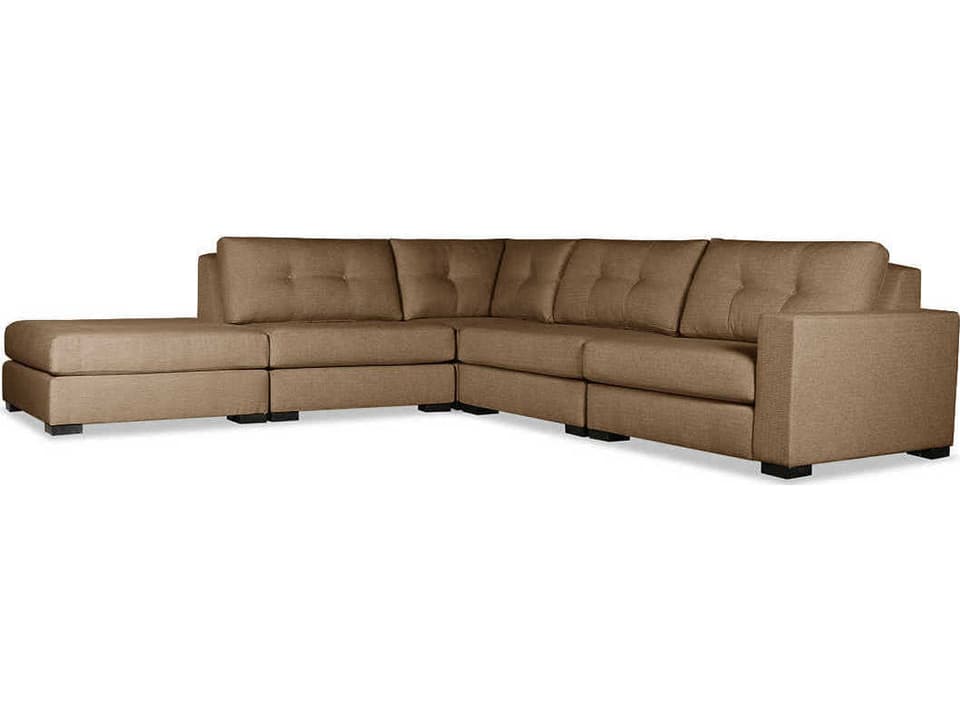 Veranda Buttoned 5-Piece RAF Upholstered Sectional Sofa with Ottoman
