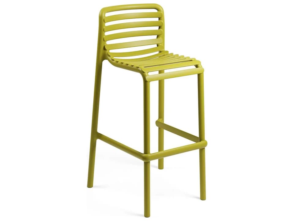Doga Fiberglass Resin Stackable Outdoor Bar Stool in Pera Green by Raffaello Galiotto