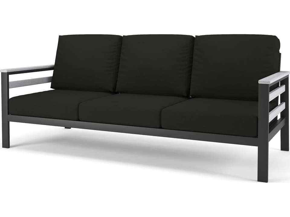Hanover Slat Dark Gray Frame 3 Seater Sofa in Seashell Tangent Arms and Side Slats