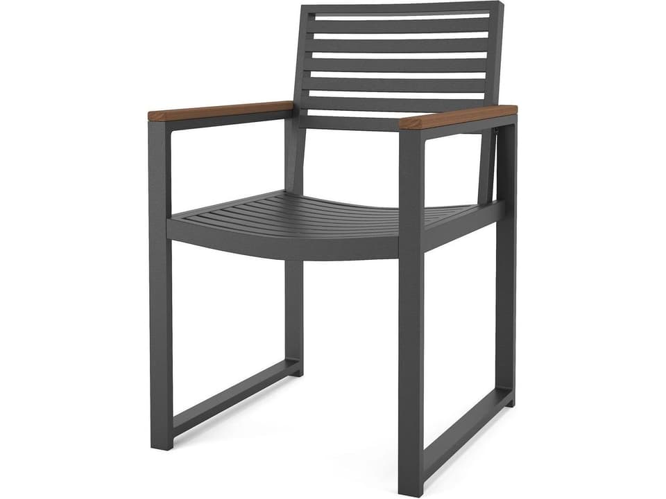 Hanover Slat Aluminum Dining Armchair with PolyTuf Arms in Dark Gray