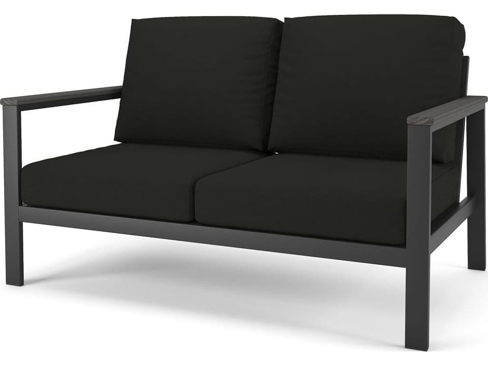 Hanover Slat Dark Gray Loveseat in Coastal Gray Tangent Arms