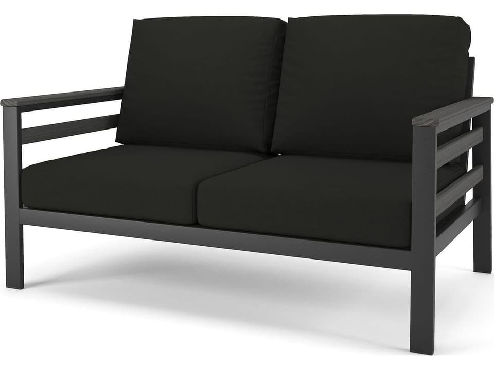 Hanover Slat Dark Gray Loveseat in Coastal Gray Tangent Arms and Side Slats