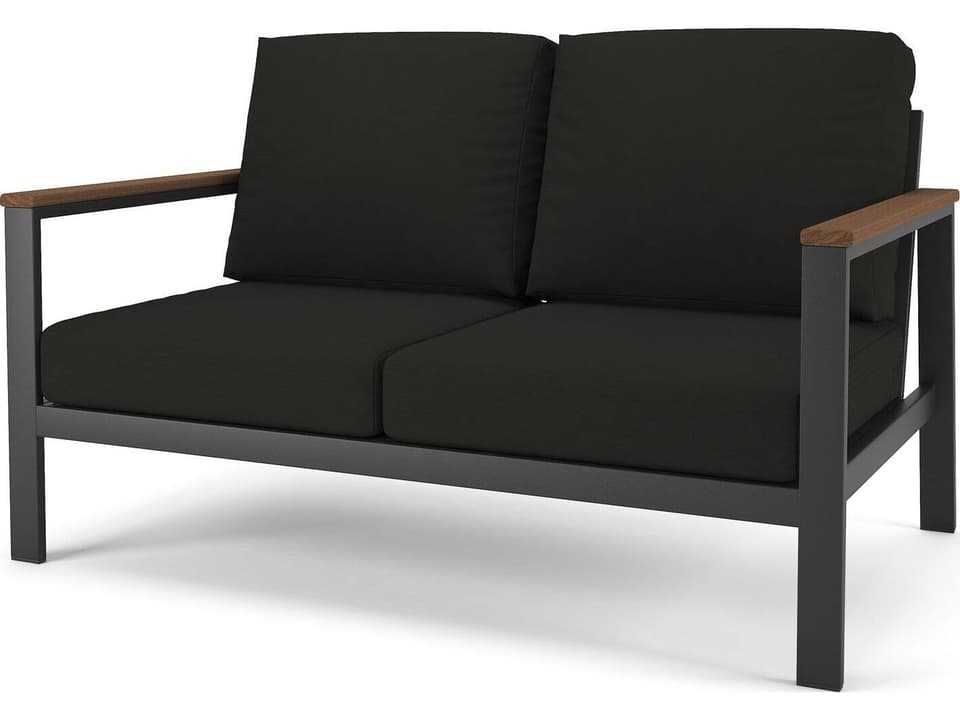 Hanover Slat Dark Gray Frame Loveseat in Antique Mahagony Tangent Arms