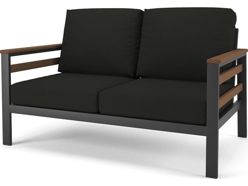 Hanover Slat Dark Gray Loveseat in Antique Mahagony Tangent Arms and Side Slats