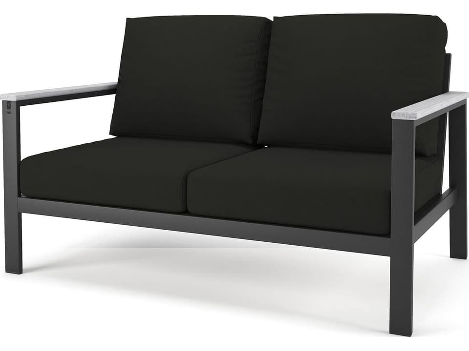 Hanover Slat Dark Gray Loveseat in Seashell Tangent Arms