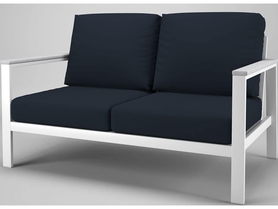 Hanover Slat White Loveseat in Seashell Tangent Arms