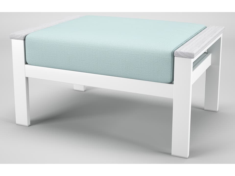 Hanover Slat White Rectangle Ottoman in Seashell Tangent Arms