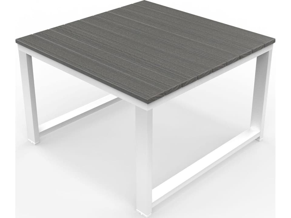 Hanover Slat White Sectional Corner Table in Coastal Gray Tangent Top