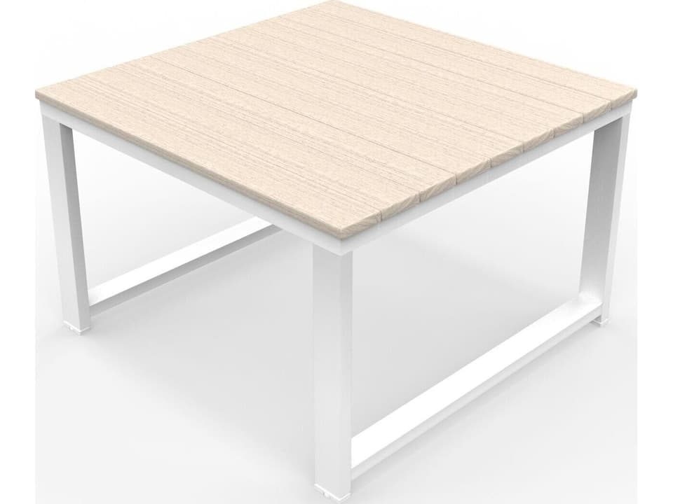 Hanover Slat White Sectional Corner Table in Seashell Tangent Top