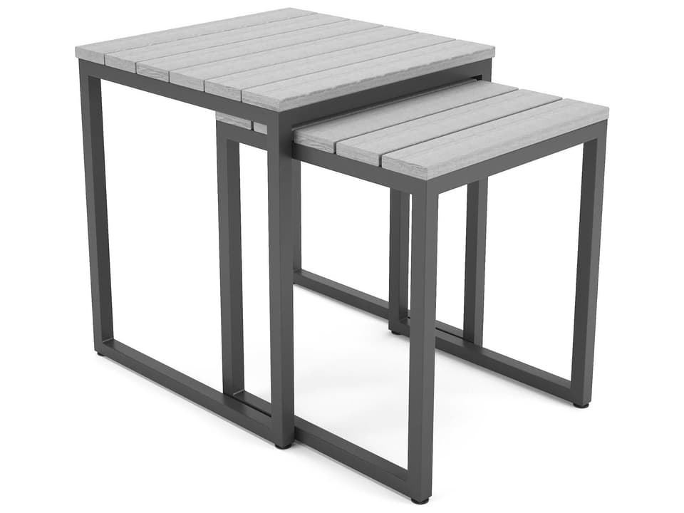 Hanover Slat Aluminum Dark Gray Nesting End Tables in Costal Gray PolyTuf Top
