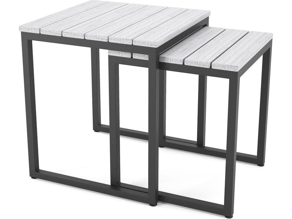 Hanover Slat Dark Gray Nesting End Tables in Seashell Tangent Top