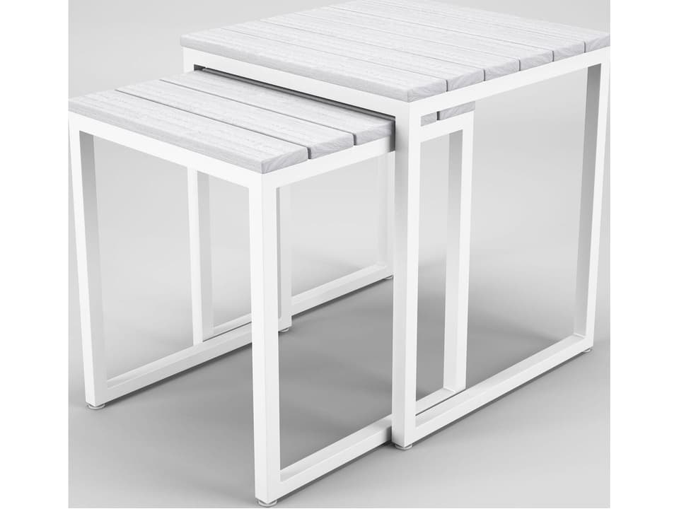 Hanover Slat White Nesting End Tables with Textured Aluminum in Seashell Tangent Top