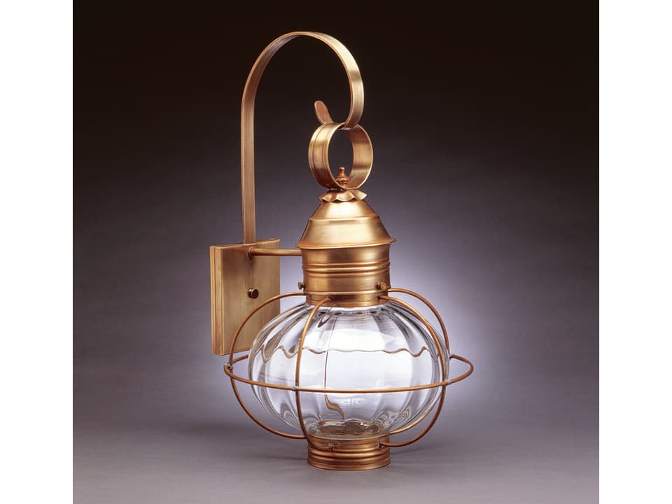 Onion 1-Light Outdoor Wall Sconce in Antique Brass with Optic Glass