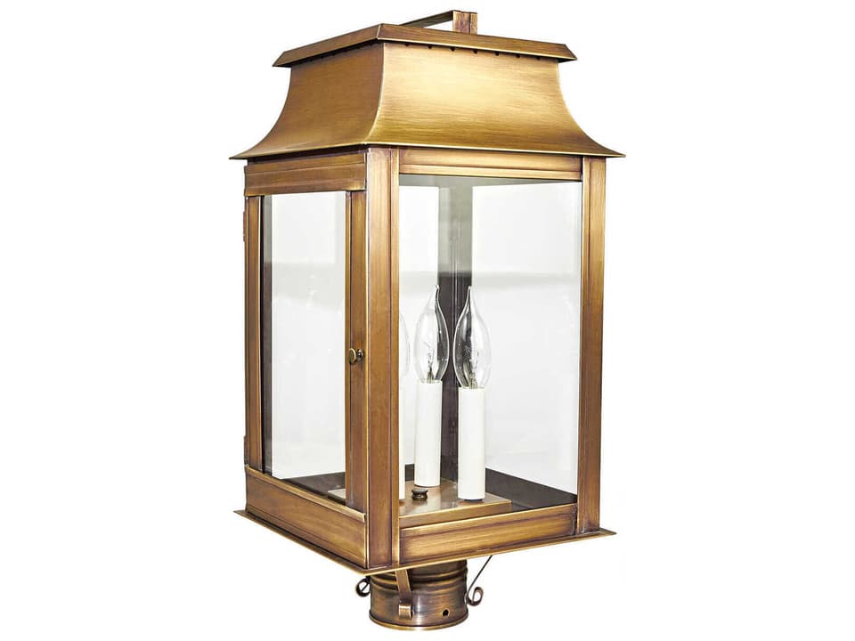 Concord 3-Light Outdoor Post Lantern in Antique Brass with Clear Glass